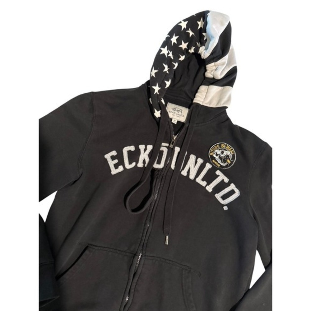 VTG Y2K Ecko Unltd Black Signature Hoodie Rare Flag Medium 🔥